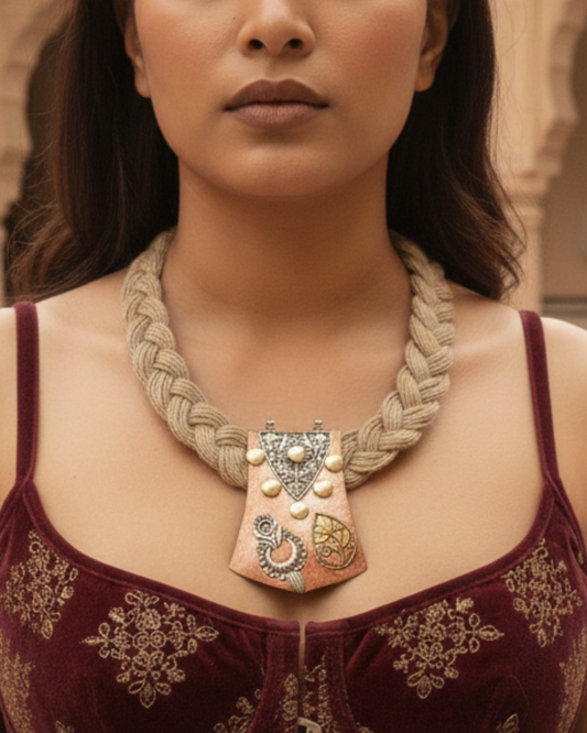 Prakriti Copper Beige Jute Necklace