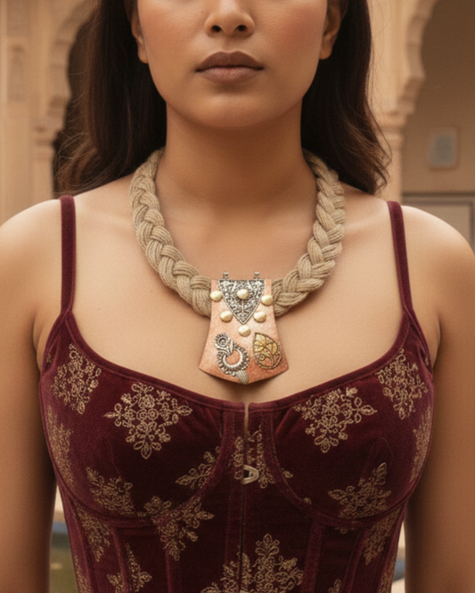 Prakriti Copper Beige Jute Necklace