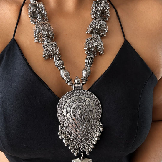 Preet Long Oxidised Necklace Set