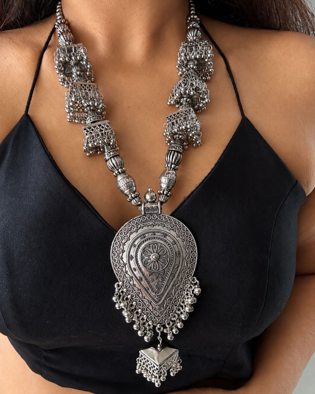 Preet Long Oxidised Necklace Set
