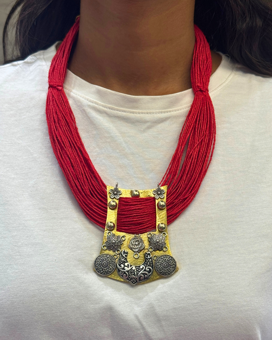Prisha Red Jute Necklace