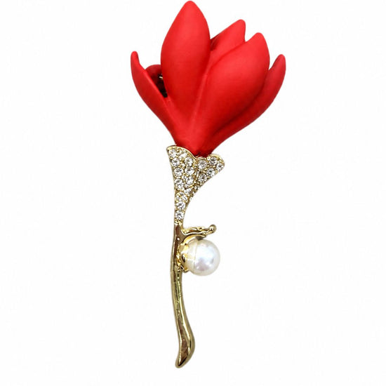 Red Diamond and Pearl Blooming Brooch