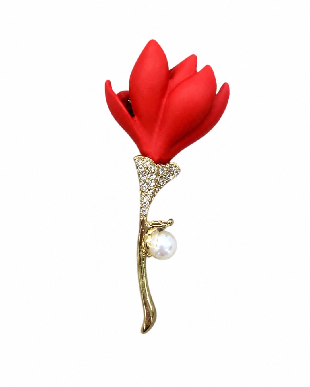 Red Diamond and Pearl Blooming Brooch
