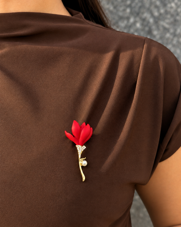 Red Diamond and Pearl Blooming Brooch