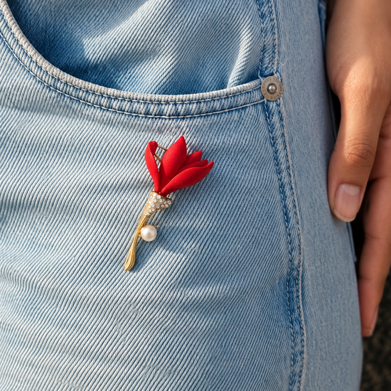 Red Diamond and Pearl Blooming Brooch