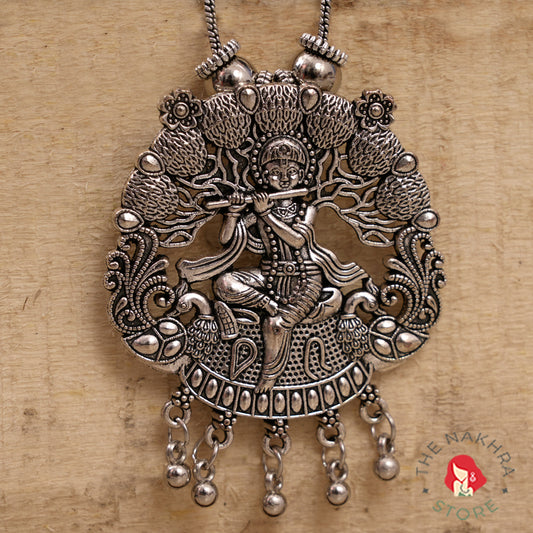 Oxidised Silver Krishna Pendant Set