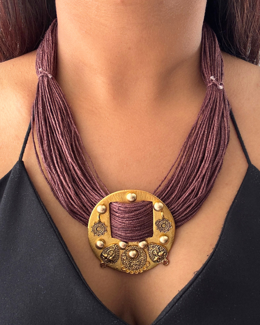 Sarangi Dark Wood Brown Jute Necklace