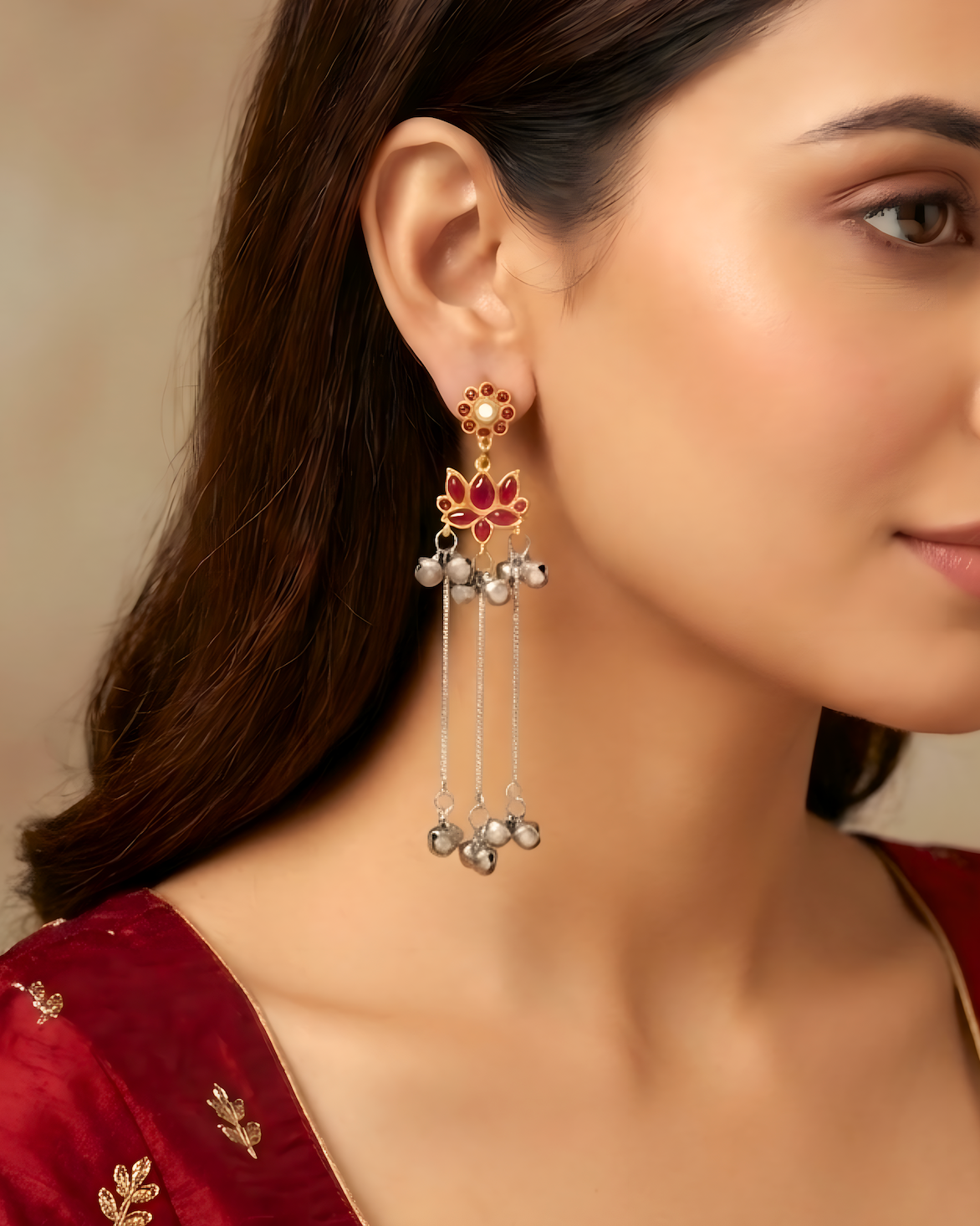 Gulabi Lotus dual-tone kashmiri jhumka