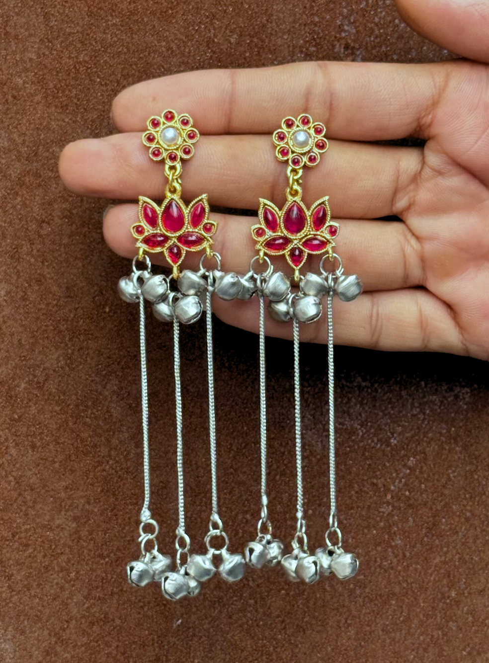 Gulabi Lotus dual-tone kashmiri jhumka