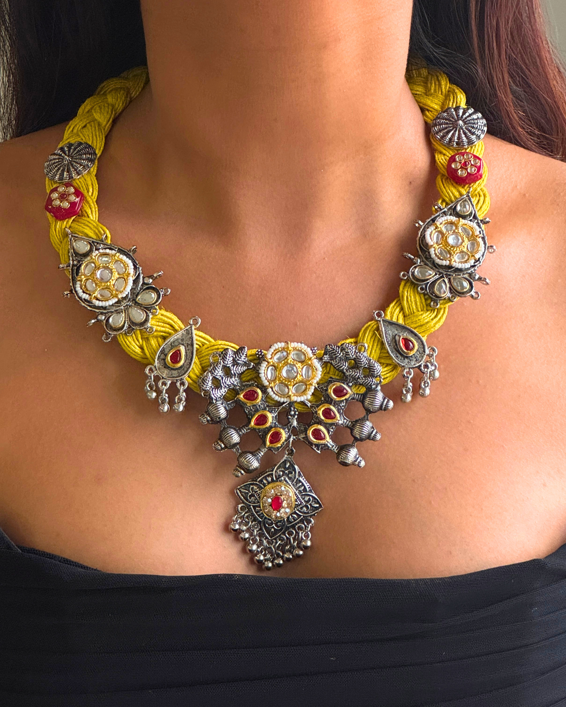 Shanaya Mustard Yellow Jute Necklace