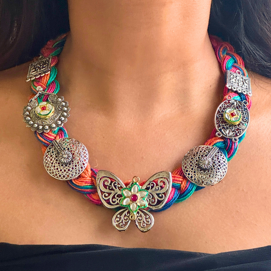 Titli Multicolour Jute Necklace