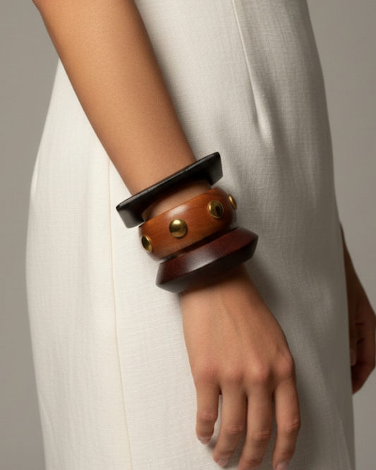 Tribal Wooden Bangle Stack - Stack of 3