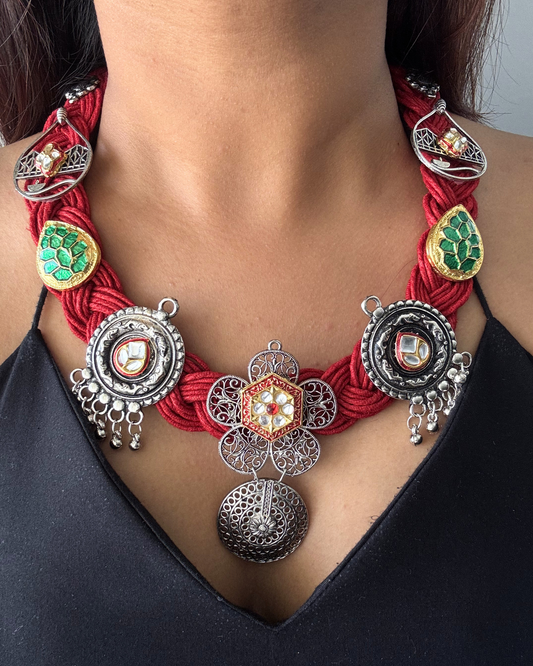 Veena Red Jute Necklace