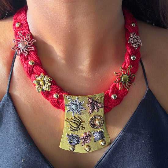 Virangana Red Jute Necklace
