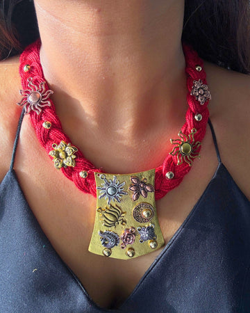 Virangana Red Jute Necklace