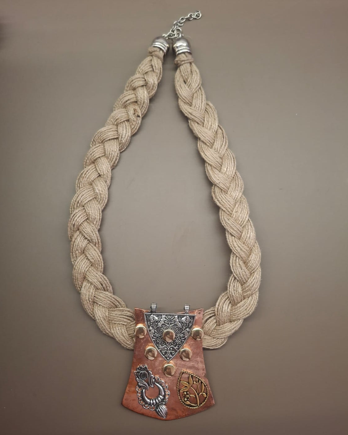 Prakriti Copper Beige Jute Necklace