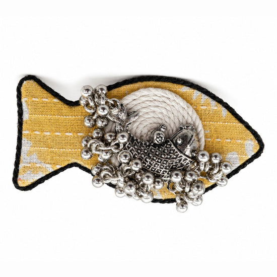 Yellow Ajrakh Fish Ring