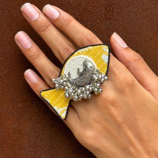 Yellow Ajrakh Fish Ring