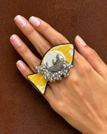 Yellow Ajrakh Fish Ring