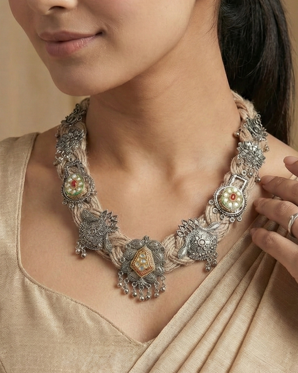 Amani Beige Jute Necklace