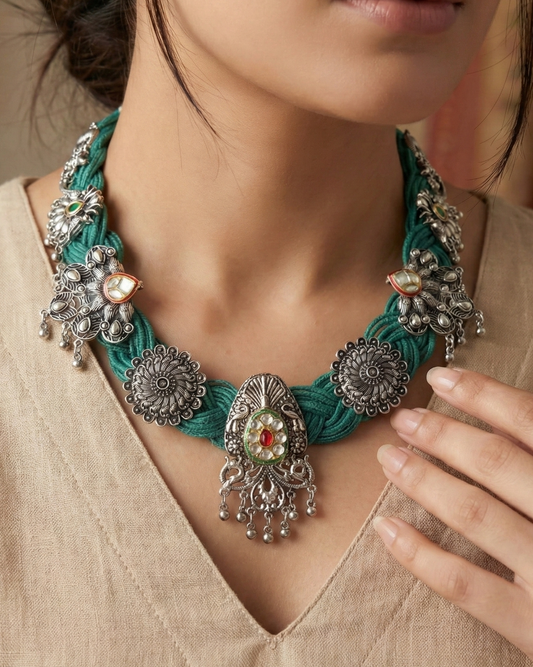 Ayodhya Sea Green Jute Necklace