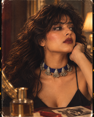 Alanka Blue Oxidised Choker Set