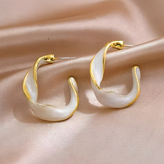 Twisted White and Golden Hoop