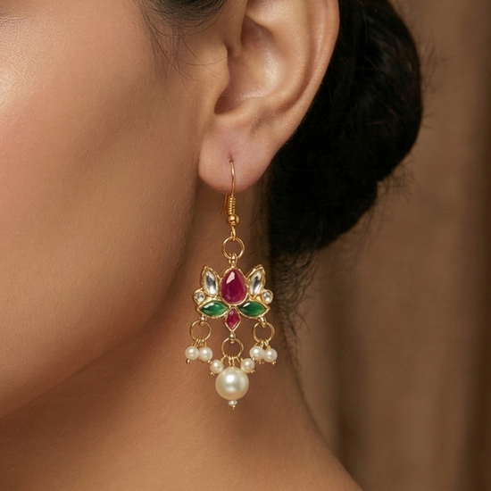 Lotus Kundan Earrings