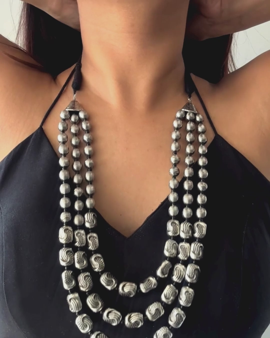 Nidhan Three Layer Silver Necklace