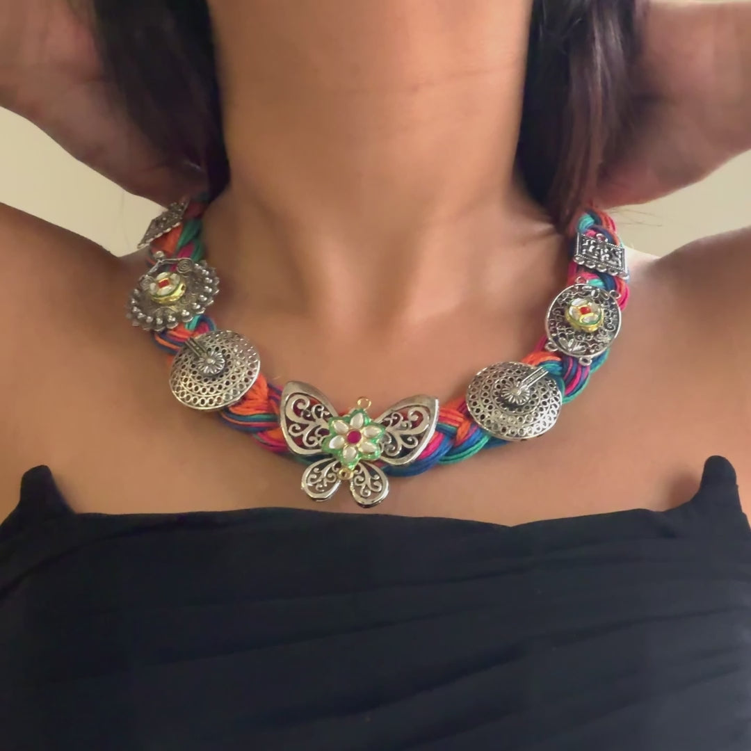 Titli Multicolour Jute Necklace