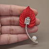 Red Crystal and Pearl Leaf Brooch