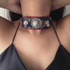 Ajrakh Blue and Red Oxidised Choker Set