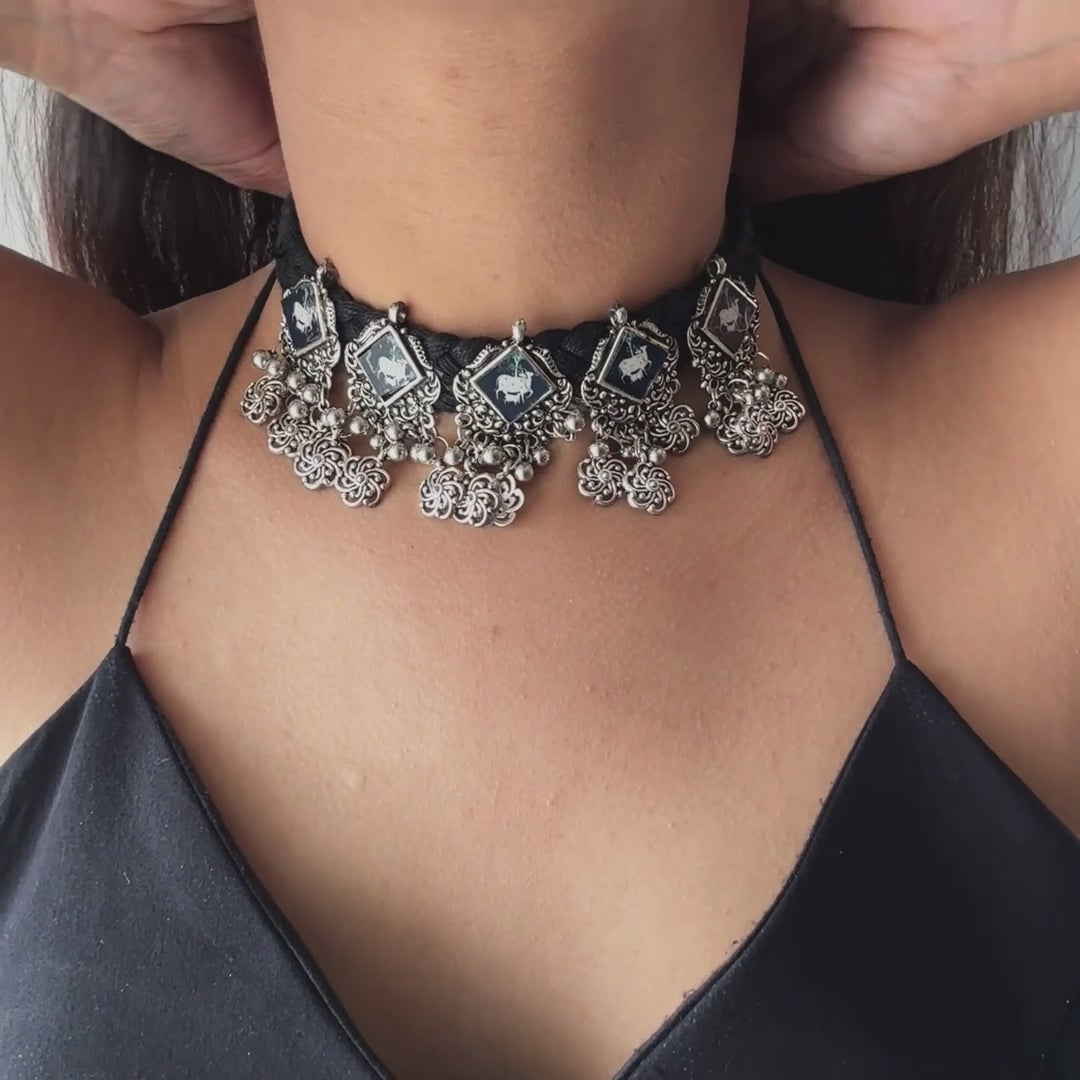 Nandi Oxidised Choker Set