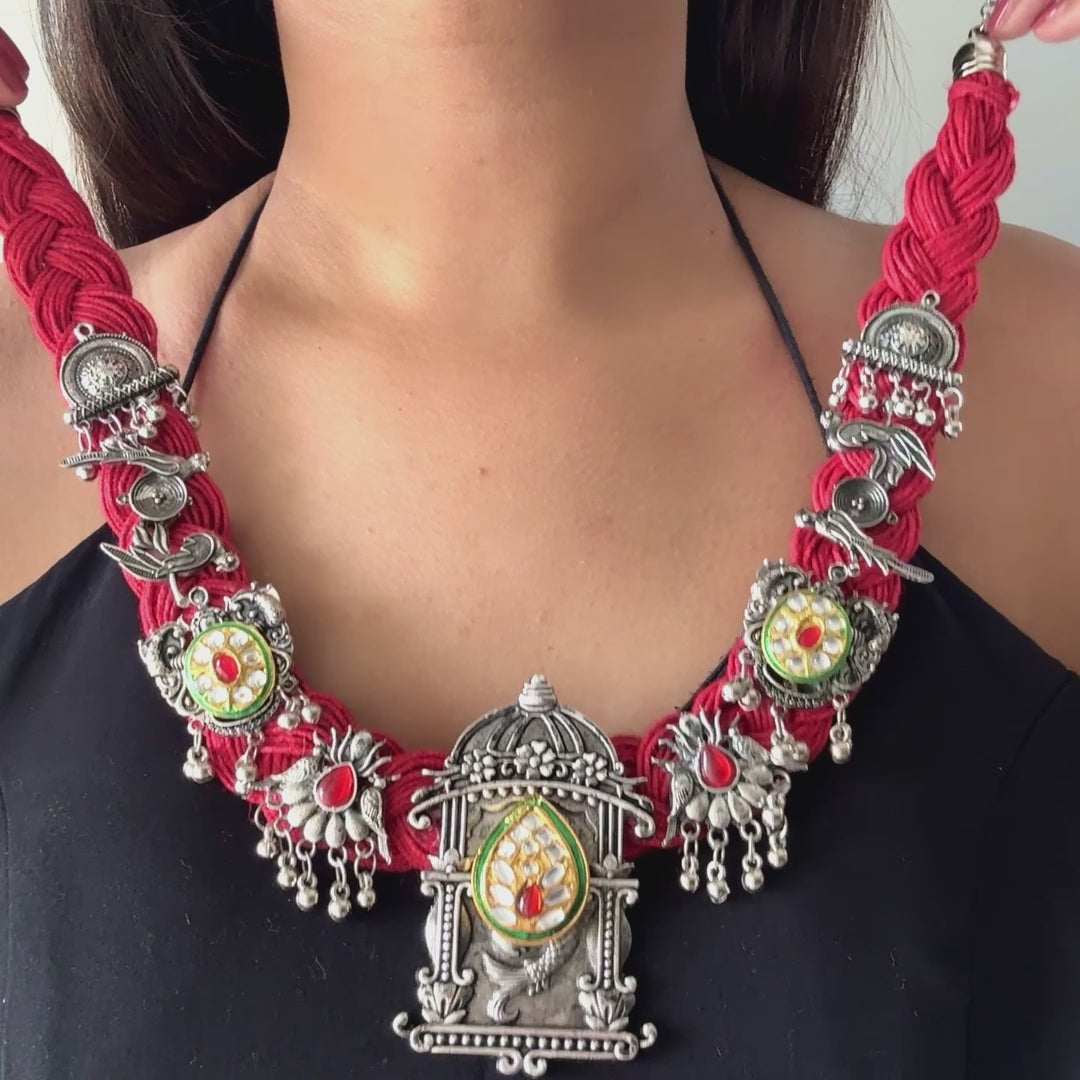 Chandani Bird Red Jute Necklace