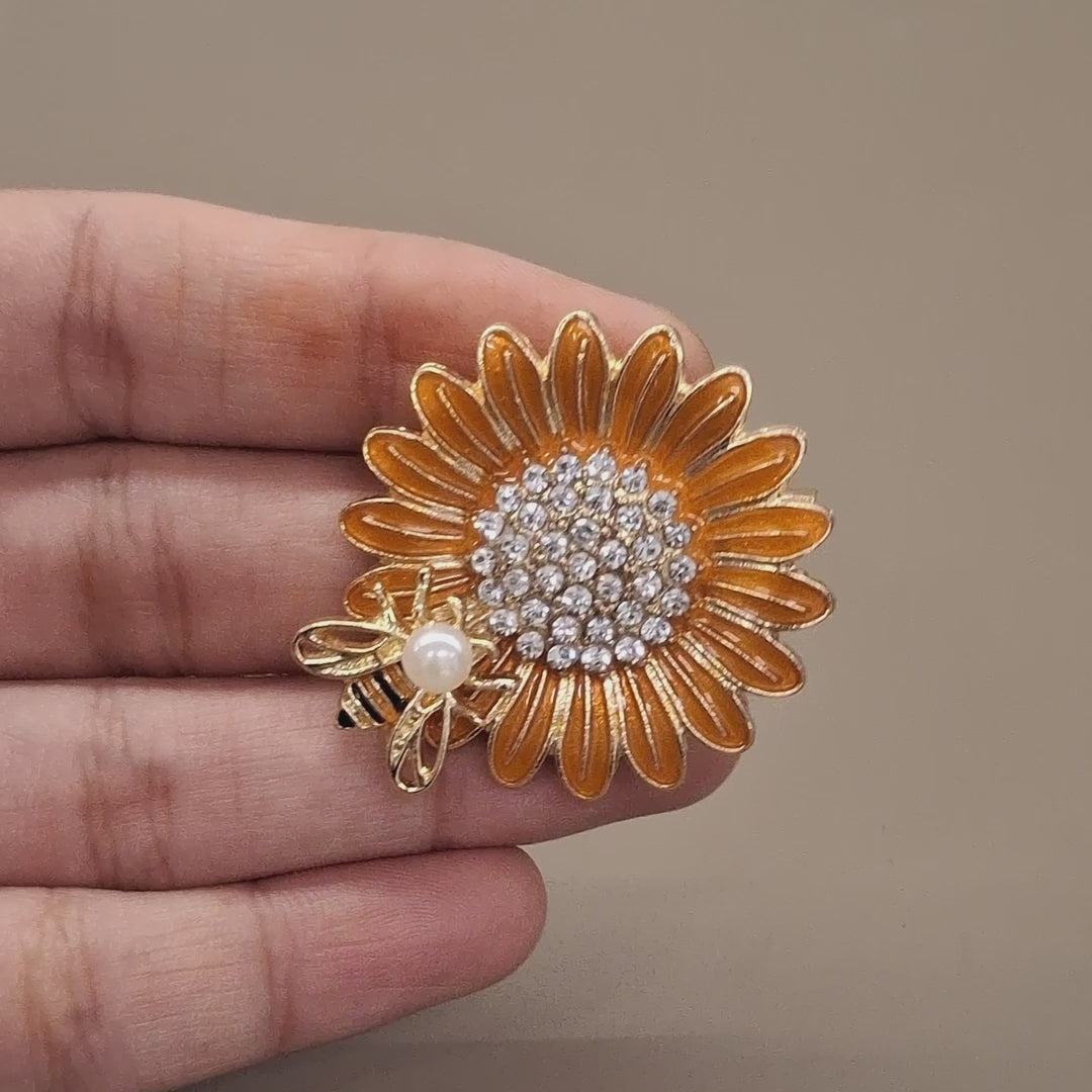 Flower and Bee Brooch