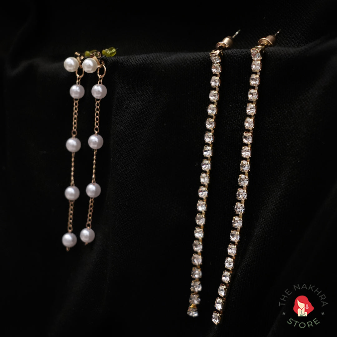 Pearl and Gold and Rhinestone Earrings: Two Danglers
