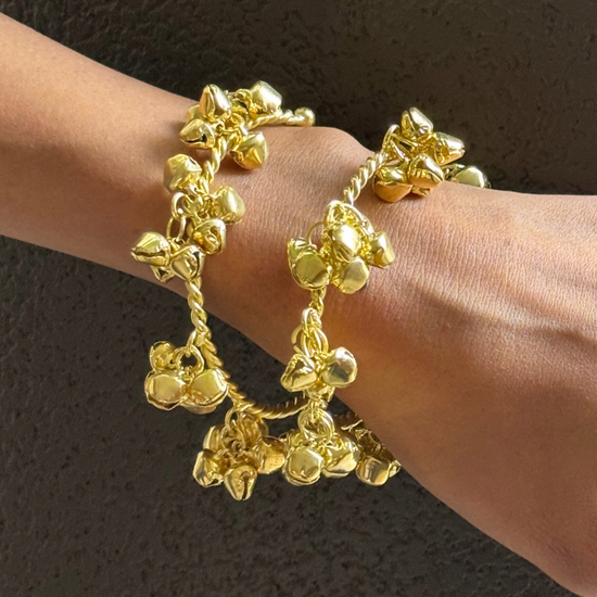 Golden Twisted Ghungroo Bangles - Set of 2